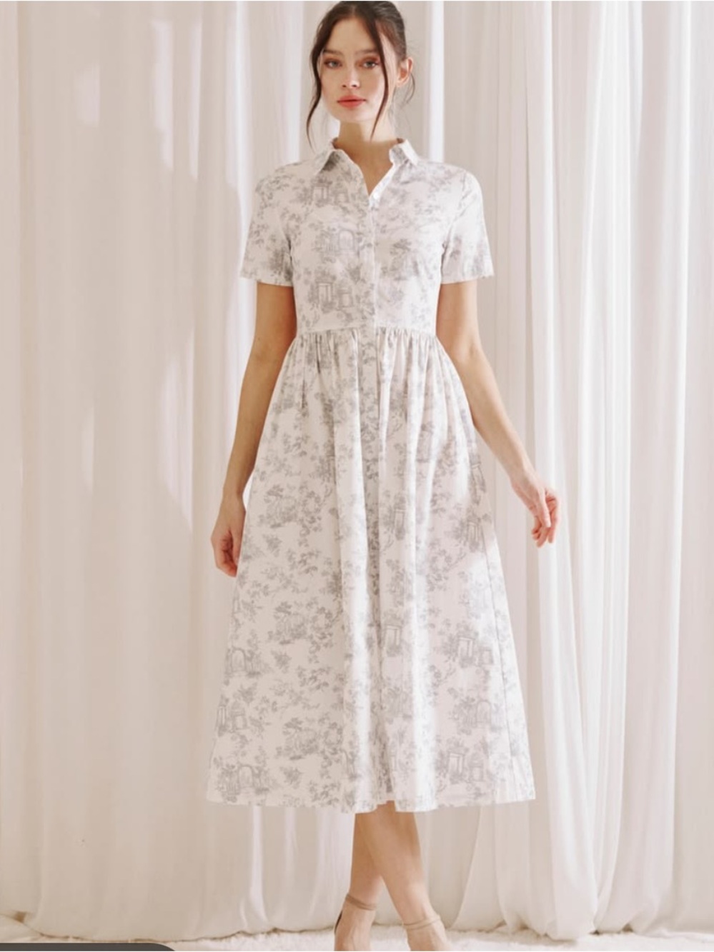 Worth Collective Cottagecore Prairie White and Gray Toile Dress Size 1XL